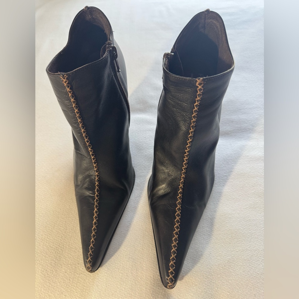 Paloma Barcelo Black Pointed Toe Fine Soft Leather Stiletto Heel Ankle Boots - Picture 2 of 5